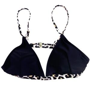 Leopard Print Swimsuit Top Women's Large Triangle Bikini Black Strappy Beachwear